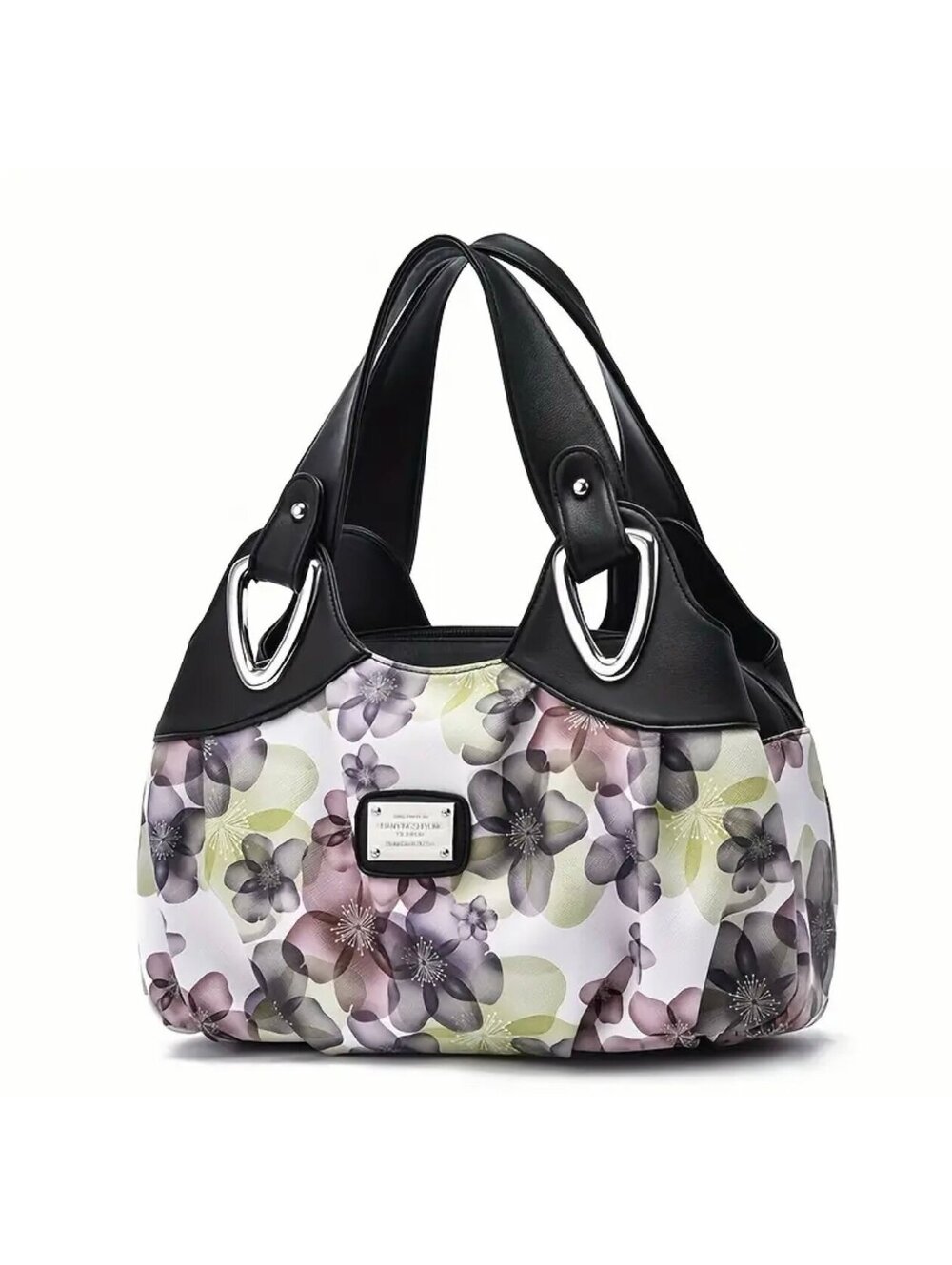 New -Chic Two -Tone Black & Purple Flower Design Faux Leather Shoulder Bag